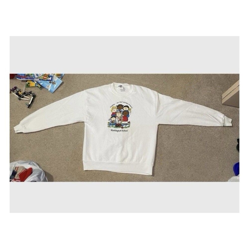 Vintage 1997 Washington School Children Graphic Sweatshirt Jerzees Large White